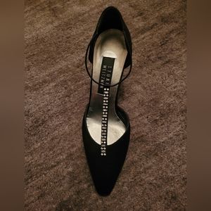 Stuart Weitzman, Vavoom, black satin with rhinestones